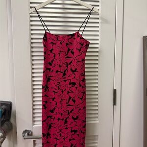 Zara Black and Pink Floral Midi Dress